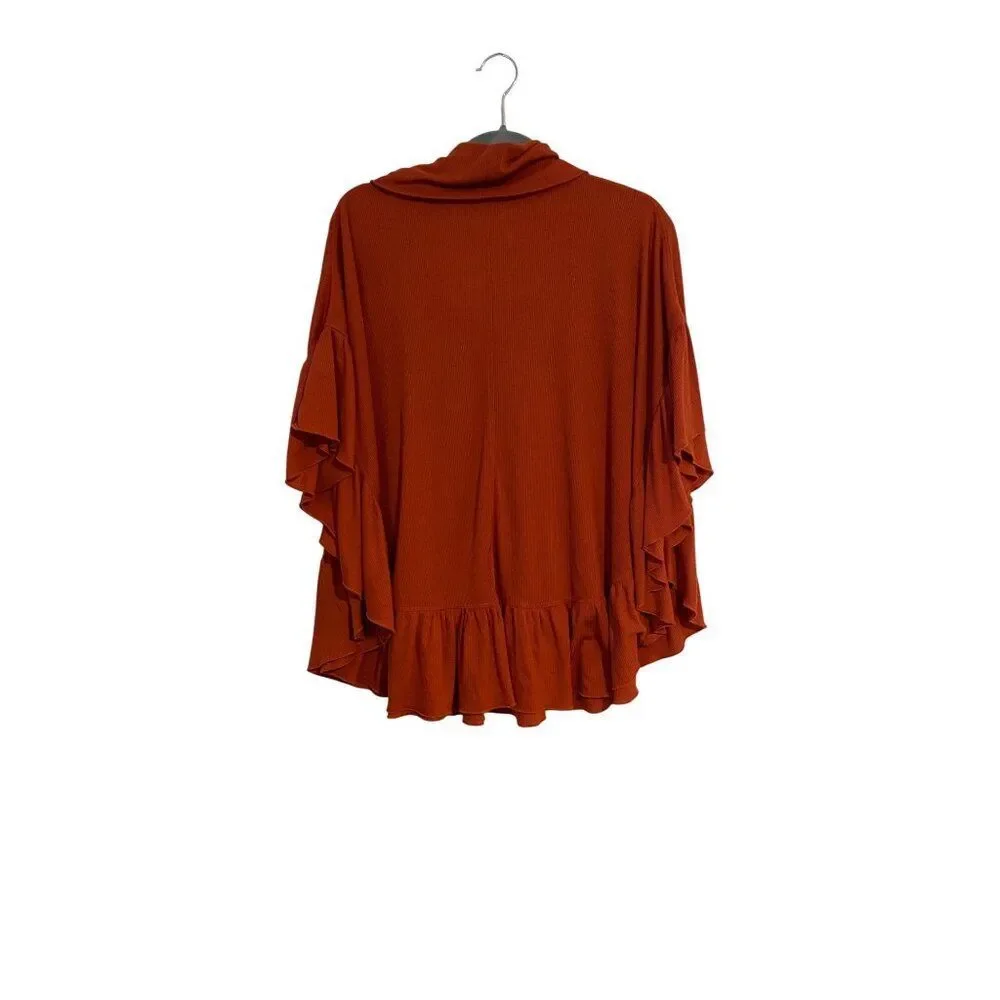 Unbranded Poncho Women’s One Size Rust Cowl Neck Ruffled Hem Hippie Bohemian